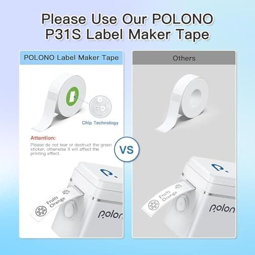 POLONO P31S Label Maker Machine with Tape, Portable Thermal Printer, Portable Bluetooth Label Printer for Organizing Storage Office Home, Sticker Maker Mini Label Maker with Multiple Templates, White 6