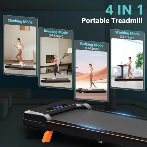Walking Pad with Incline, Under Desk Treadmill for Home Office, 2.5HP Portable Treadmills with Panel & Remote Control, 4 in 1 Walking Running Machine Manual Incline, Compact Treadmill 265LB Capacity 6