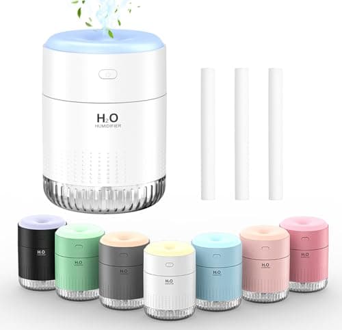 SZO Portable Mini Humidifier, 500ML USB Personal Cool Mist Humidifiers for Bedroom Office Travel Desk, Whisper Quiet 20dB with 2 Mist Modes & Auto Shut-Off, Small Desktop Humidifier (White)