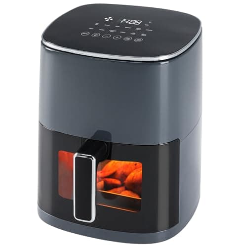 OLIXIS Air Fryer 6 Quart with Window Square Air Fryer 12-in-1 Air Fry, Roast, Reheat, Dehydrate, Bake, Steam, Fries, Custard, Chicken, Wings, Sea Food, Vegetabels,400F Grey