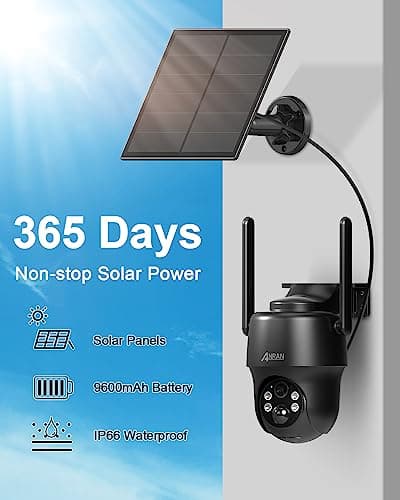 ANRAN 4G LTE Cellular Solar Security Camera Wireless Outdoor,No WiFi 2K Solar Powered Camera,Color Night Vision,360° Live View, PIR Motion Sensor,2 Way Talk,Black (SIM Card & 32GB SD Card Included) 5