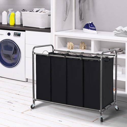 STORAGE MANIAC Laundry Sorter 4 Section, 47.8 Gal (181 L) Laundry Hamper with Wheels, Clothes Divider Basket Sorter, Clothes Separator Hamper Cart with Wheels and Removable Bags, Black 7