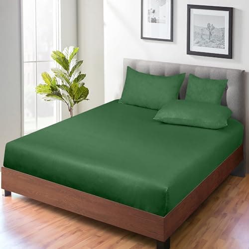 ROYALE LINENS 300 Thread Count 100% Long Staple Combed Cotton Fitted Sheet California King - Super Soft Deep Pocket Bottom Sheet - Fitted Sheets Only - Elastic Sheets (Cal King, Hunter Green) 6