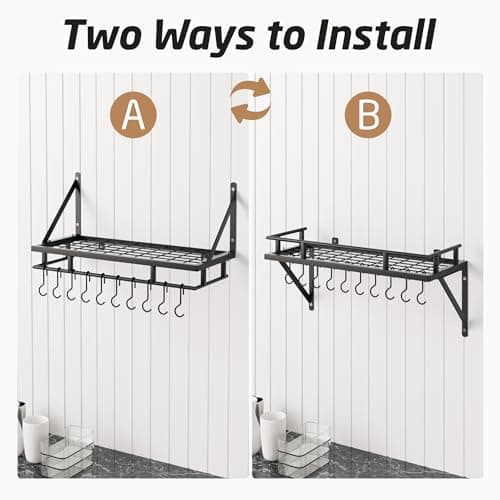 KES 24 Inch Kitchen Pot Pan Rack Wall Mounted Hanging Storage Organizer Wall Shelf With Hooks Matte Black, KUR215S60-BK 7