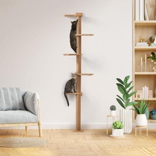 FUKUMARU Tall Cat Tree, 5 Tier Floor to Ceiling Cats Tower, Wall-Mounted Kitten Scratching Post, Wild Simulation Kittens Wall Shelves, Suitable for Climb, Scratch, Lookout and Play 7