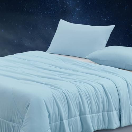 Dream Valley® Queen Comforter, Ultra-Soft & Cozy Down Alternative Comforter with NASA-Inspired Outlast® Technology, Temperature Regulating All-Season Lightweight Blanket, Ice Blue, 90"x90"