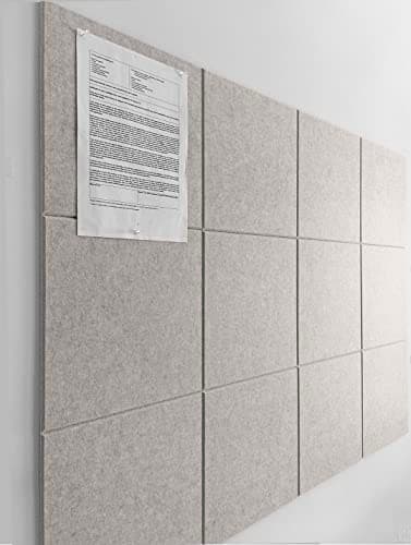 DECORITA Felt Wall Tiles | Large Cork Board Alternative | Aesthetic Felt Bulletin Board for Office, Home & Classroom | Large Cork Boards for Walls Pinboard (12-Pack) | Latte