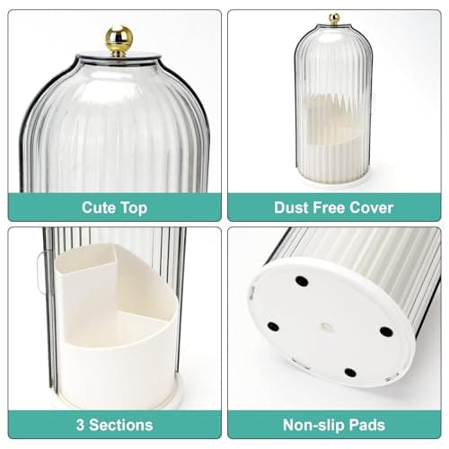 QIYVLOS Toothbrush Holders with Sliding Lid, Rotating 3 Slots Bathroom Organizer Countertop, Tooth Brush Toothpaste Holder Bathroom Counter Stand Sink Organizer Caddy for Vanity Makeup Brushes Holder 5