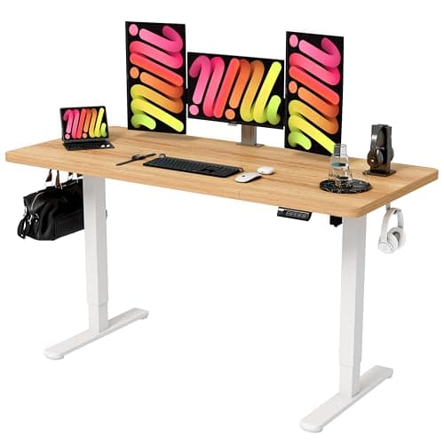 MONOMI 55 Inch Large Electric Standing Desk, Height Adjustable Sit Stand Up, Work Home Office Computer PC Desks, Office furniture Gaming Writing Study Bedroom Rising Table, Natural