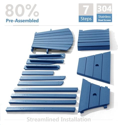 PASAMIC Tall Adirondack Chairs Set of 2, All-Weather HDPE Patio Chairs with Double Connecting Trays, Bar Height Heavy-Duty Outdoor Chairs for Garden, Backyard, Balcony, Blue 7