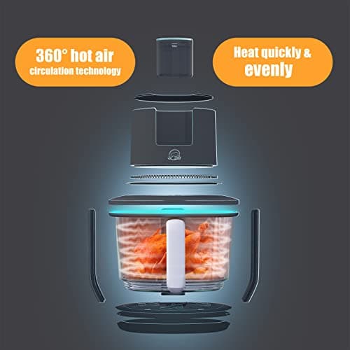 X&E 6-in-1 Glass Air Fryer,4.5QT Large Capacity, Up to 400°F High Heat,Food-Grade Borosilicate Glass,Easy-Clean Nonstick Basket, Smart Timer & Presets,Healthier, Less Oil Cooking 4