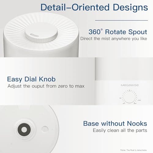 MegaWise Topfill 7-colour Night light humidifier for Kid bedroom with 3.5L Large Capacity, No leakage Design Fine Mist Output Auto Shutoff, Essential Oil Safe Tank 8