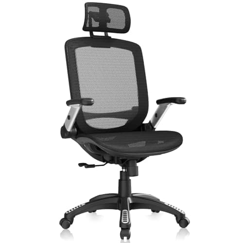 GABRYLLY Ergonomic Office Chair, High Back Home Desk Chair with Headrest, Flip-Up Arms, 90-120° Tilt Lock and Wide Cushion, Big and Tall Mesh Chairs for Man Woman, Black Task Chair 9