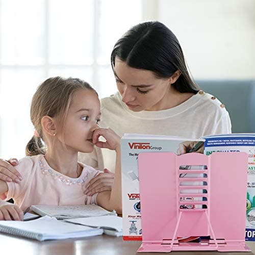 Blizzow Desk Book Stand Holder - Hands Free, Adjustable Metal Stand, Foldable Portable Bookstand - Cookbook, Recipe, Tablet, Music, Documents (Pink) 6