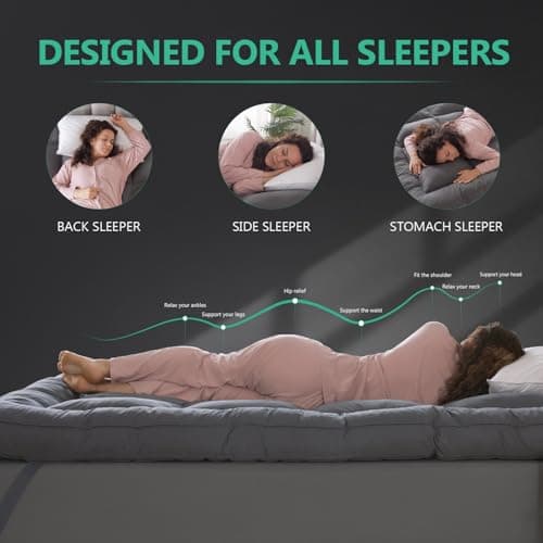 WhatsBedding 5 Inch Goose Feather Mattress Topper Queen Size, 100% Cotton Cover Feather Bed Topper, Filled with Shredded Foam, 4 Layers Design, CertiPUR-US Certified - Grey, 60"x80" 7