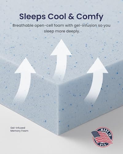 LOUNJ Gel Memory Foam Mattress Topper Full XL, 2 Inch Cooling Bed Topper for Back Pain Relief and Pressure Support, CertiPUR-US Certified, Made in USA, Blue 6
