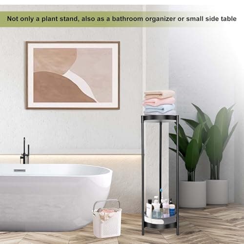 Plant Stand Indoor Outdoor, 2 Tier 24" Tall Black Flower Pot Plant Stands, Heavy Duty Metal Plants Shelf, Rustproof Iron Multiple Plant Round Supports Rack for Planter Corners Garden Balcony Patios 6