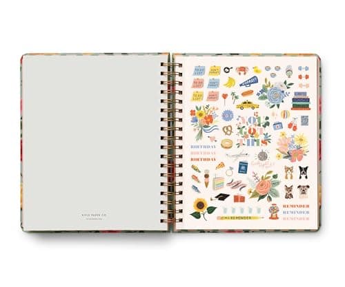 RIFLE PAPER CO. 2025 17-Month Academic Hardcover Spiral Planner | Weekly and Monthly Pages, Inspirational Quotes, Sticker Sheets, Illustrated Pocket Folder (10" x 8.5"), Roses 7