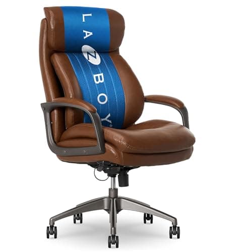 La-Z-Boy Nova Executive Office Chair - Ergonomic High Back Desk Chair with AIR Lumbar Support - Comfortable ComputerChair for Home Office - Vegan Leather - Cognac Brown