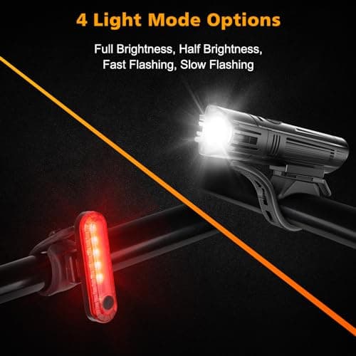 Ascher Ultra Bright USB Rechargeable Bike Light Set, Powerful Bicycle Front Headlight and Back Taillight, 4 Light Modes, Easy to Install for Men Women Road Mountain Cycling Black, Set of 2 5