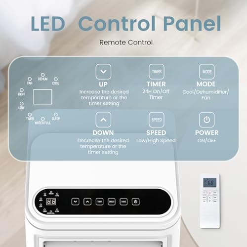 8000 BTU Portable Air Conditioners for Room up to 350 Sq. Ft, 3-in-1 Mini AC Unit for Bedroom with Dehumidifier & Fan Mode, Remote Control, Sleep Mode, 24H Timer 6