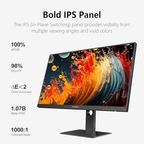 INNOCN 27" 4K USB-C Monitor for Laptop MacBook/Mac mini - 16:9 IPS 3840 x 2160 Display, HDR400, DeltaE＜2, DisplayPort, HDMI PC Monitor, 1.07B+ Colors, Built-in Speakers, Adjustable Stand, Black 6