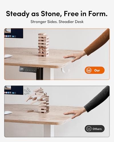 FEZIBO Standing Desk, 60 × 28 Inches Electric Height Adjustable, Sit Stand Up, Computer Office Desk with Splice Board, While Frame/Maple TOP 5