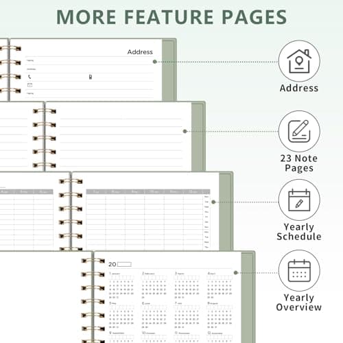 EMSHOI Undated Planner, Weekly and Monthly Calendar, 53 Weeks and 12 Months, A5 (6.38" x 8.35"), 100GSM Thick Paper, PVC Cover, Monthly Tabs, Note Pages, Start Anytime 6