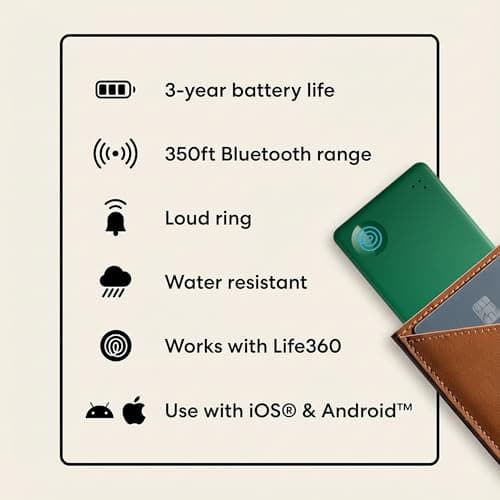 Life360 Tile Slim - Wallet Finder, Bluetooth Tracker and Item Locator for Luggage Tags, Passports and More. Both iOS and Android Compatible. Phone Finder. 1-Pack (Green Surf) 8