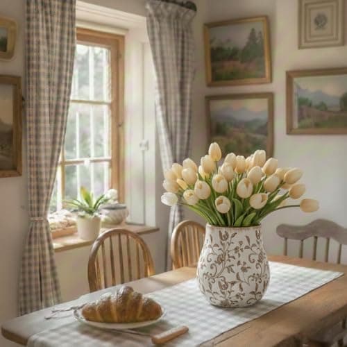 JIEMEI HOME Kitchen Utensil Holder, 6.3" Ceramic Rustic Utensil Crock for Countertop, Farmhouse Cooking Tool Organizer, Spatula Holder For Kitchen Decor, Brown Floral 5