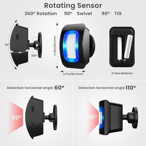 Wireless Motion Sensor LED Light - Motion Detector Alarm Chimes Door Sensor with 500 FT Range Security Alert Monitor System for Home, Business, Store, Office, School 9