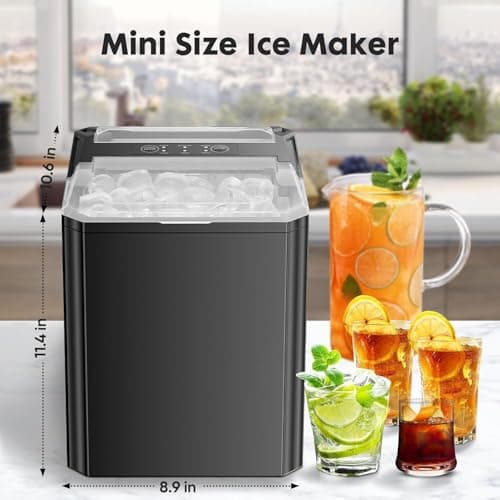 Sweetcrispy Countertop Ice Maker, Portable Ice Machine Self-Cleaning, 9 Cubes in 6 Mins, 26 lbs/24Hrs, 2 Sizes of Bullet Ice for Home Party Office,Elegant Black 7