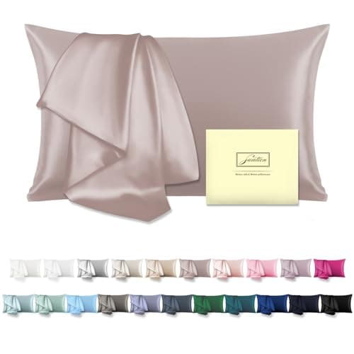Mulberry Silk Pillowcase for Hair and Skin Standard Size 20"X 26" Pillow Case with Hidden Zipper Soft Breathable Smooth Cooling Covers for Sleeping(Apricot Gray,1Pcs)