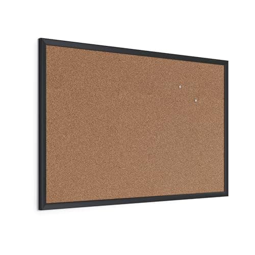 U Brands Cork Bulletin Board, 24'' x 36'', Black Wood Frame