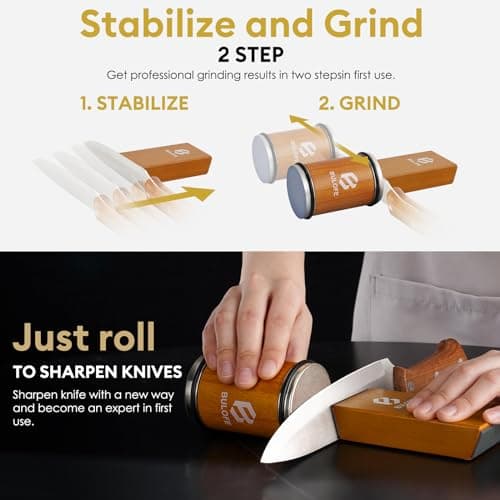 BULOFE Knife Sharpener Tool, Rolling Knife Sharpeners Kit, Kitchen Knivies Sharpener with Diamond and Ceramic for Steel, Knife Sharpening with 15 & 20° Angle, The Practical Gifts for Father Day 8