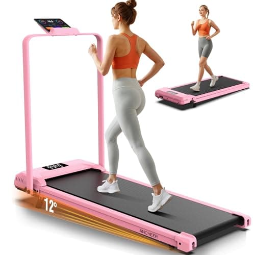 ANCHEER Treadmill with Handles, 3.0 HP Foldable Walking pad with 12% Incline, 320 lbs Capacity-Portable Under Desk Folding Treadmills for Home Small with Widened Belt/Remote Control