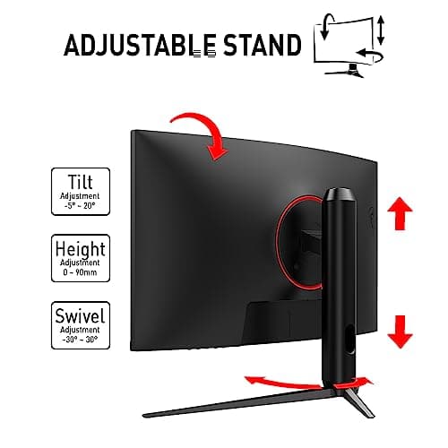 msi G271CP, 27" Gaming Monitor, 1920 x 1080 (FHD), VA, 165Hz, FreeSync Premium, HDMI, Displayport, Tilt, Swivel, Height Adjustable,Pivot 7