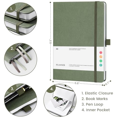 Lemome Udated Planner - A Daily Planner, Weekly and Monthly Planner, Planner 2024-2025 Start Anytime 30 Weeks Daily Planner for 6 Months, A5 planner 8.5" x 5.8" with Hardcover - Green 6