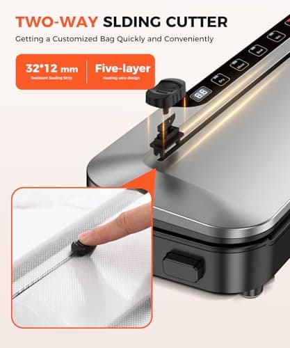 Vacuum Sealer for Food,75 Kpa Precision Suction Power 6-in-1 Food Sealer with Digital Timer, Dry & Moist Food Modes, Compact Design with 10 Vacuum Bags & Built-in Cutter 5