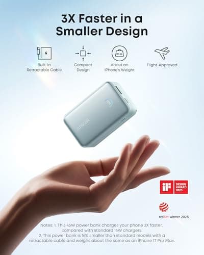 Anker Nano Portable Charger, 45W 10000mAh with 2.3 ft Retractable Cable, Compact Power Bank, Travel Essential Phone Battery Pack for iPhone 17/16 Series, iPad, Galaxy, Pixel, and More 4