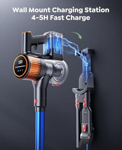 Cordless Vacuum Cleaner, 45Kpa 550W 60Mins Vacuum Cleaners for Home, Stick Vacuum Cordless Rechargeable, Wall Mount Charging, Self-Standing, Household Vacuum for Pet Hair/Carpet/Hardwood Floor(X9) 7