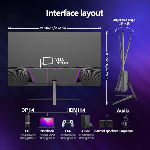 Gawfolk Gaming Monitor 27 inch QHD IPS, PC Screen 120Hz 2K (2560×1440P), Ultra-Thin Zero Frame Computer Display for Home Office Business, DP, HDMI, Wall-Mounted 7