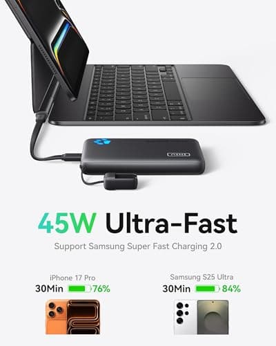 INIU Portable Charger, Ultra Slim 45W Fast Charging with Attached USB C Cable, Flight-Safe 10000mAh PD Power Bank Battery Pack, Travel Essential Phone Powerbank for iPhone 17 16 Samsung S25 Google etc 9