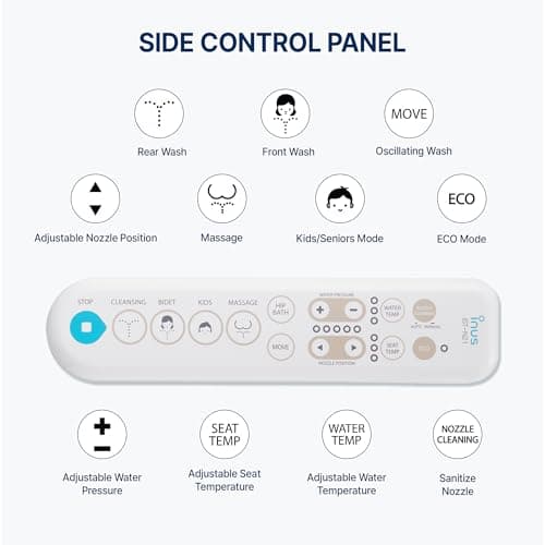 Inus N21 Electric Heated Bidet Toilet Seat Elongated, Warm Water, Smart Heated Water Luxury Bidet Toilet Seat with Kids Mode, Self Cleaning Nozzle, Tankless, Smart Touch Panel & Temperature Control 8
