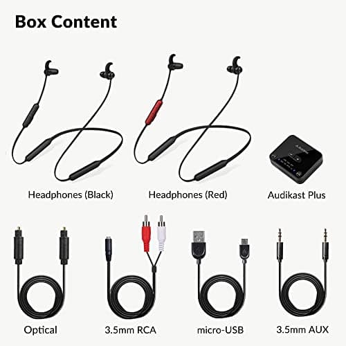 Avantree HT41866 - Wireless Earbuds for TV Listening (Set of 2), 20H Neckband Headphones with Bluetooth Transmitter for Optical Digital Audio, RCA, 3.5mm Aux Ported TVs, Plug & Play, No Audio Delay 6
