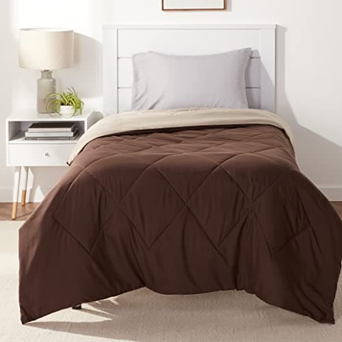 Amazon Basics Reversible Lightweight Microfiber All Season Comforter Blanket, Washable, Twin/Twin XL, Chocolate/Khaki