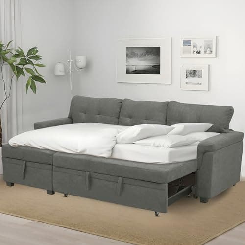 Naomi Home Transform Any Space: Sleeper Sectional Sofa with Convertible Sofa Bed & Inviting Chaise. Find Tranquil Comfort with Stress-Relieving Design & Durable Cushions - Gray/Velvet 7