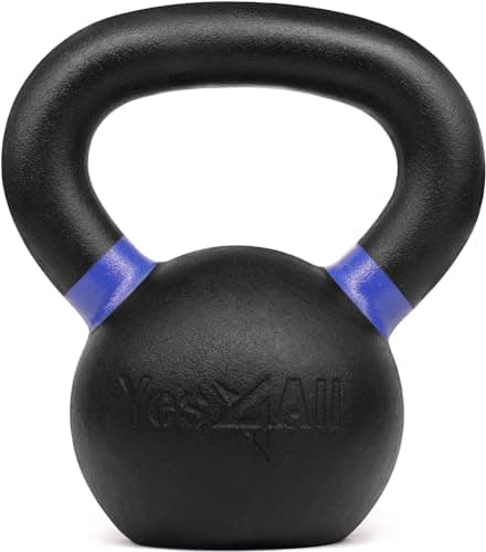 Yes4All Powder Coated Kettlebell, 18 lb Cast Iron Core Kettlebells with Non-Slip Handle & Flat Bottom for Conditioning, Heavy Duty for Strength Training - Single, Dark Blue 8