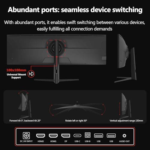 5K Monitor, Z-Edge 49 inch IPS Curved Gaming Monitor, DQHD 5120x1440 Computer Monitor,144Hz, 32:9 Ultrawide, 1ms MPRT, 400 cd/m², 10bit, UG49W HDMI*2, DP*1, USB-C, PIP/PBP, Adjustable Stand 6