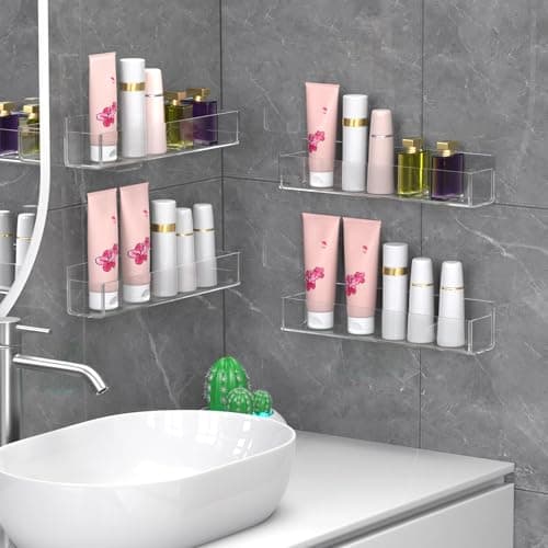 PMMASTO Adhesive Acrylic Spice Rack Organizer for Wall with 2 Nano Double Sided Tape, Spice Shelf Organization for Kitchen Cabinet Door/Pantry Door, Wall Mount Seasoning Rack (Clear-4 Pack) 7